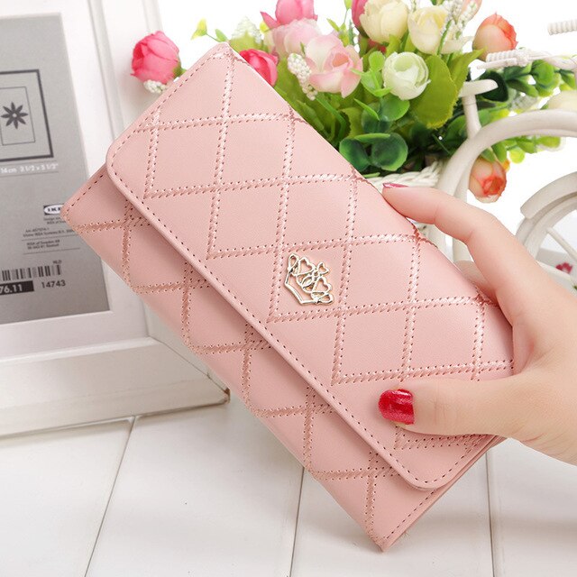 Womens Wallets and Purses Plaid PU Leather Long Wallet Hasp Phone Bag Money Coin Pocket Card Holder Female Wallets Purse