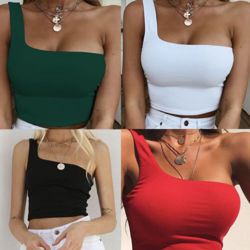 Women Lady Female One Shoulder Crop Tops Sleeveless T-Shirt Tank Tops