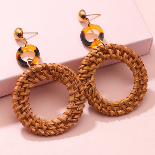 Rattan Geometric Pendant Earrings For Women