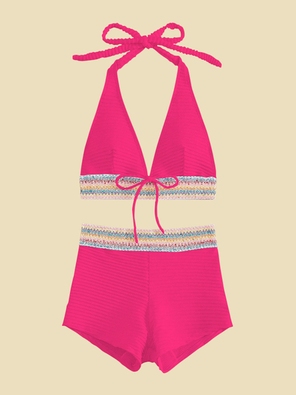 Backless Textured Halter Neck Two-Piece Swim Set