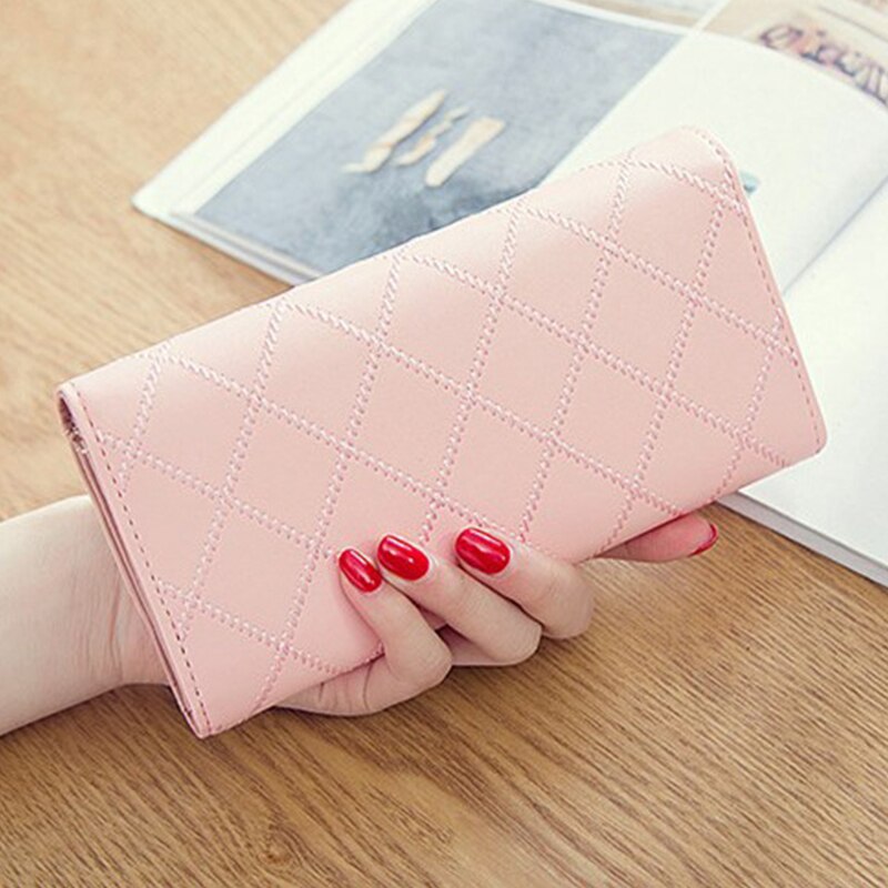 Womens Wallets and Purses Plaid PU Leather Long Wallet Hasp Phone Bag Money Coin Pocket Card Holder Female Wallets Purse