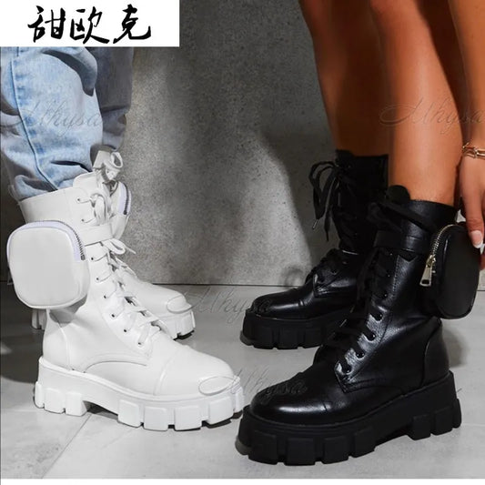 Women Pocket Boot Lace Up Ladies Ankle